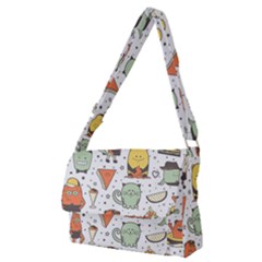 Funny Seamless Pattern With Cartoon Monsters Personage Colorful Hand Drawn Characters Unusual Creatu Full Print Messenger Bag (m)