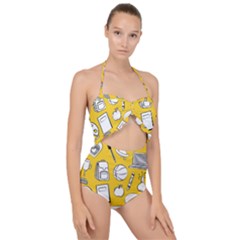 Pattern With Basketball Apple Paint Back School Illustration Scallop Top Cut Out Swimsuit by Nexatart