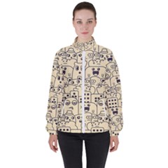 Seamless Pattern With Cute Monster Doodle Women s High Neck Windbreaker by Nexatart
