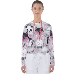 Big Set With Cute Cartoon Animals Bear Panda Bunny Penguin Cat Fox Women s Slouchy Sweat by Vaneshart