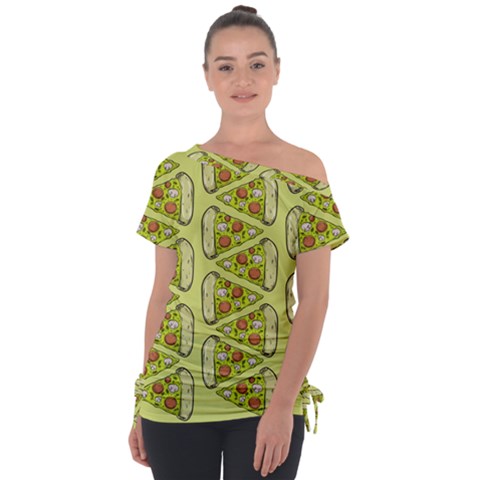 Pizza Fast Food Pattern Seamles Design Background Tie-up Tee by Vaneshart
