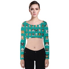 Different Type Vector Cartoon Dog Faces Velvet Long Sleeve Crop Top