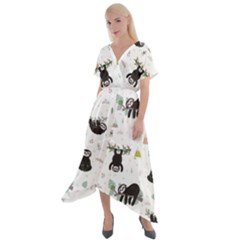 Cute Sloths Cross Front Sharkbite Hem Maxi Dress by Sobalvarro