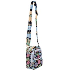 Colorful Donut Seamless Pattern On Black Vector Shoulder Strap Belt Bag by Sobalvarro