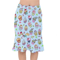 Cupcake Doodle Pattern Short Mermaid Skirt by Sobalvarro