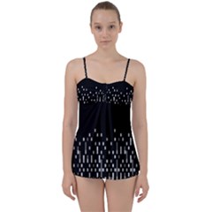 Black And White Matrix Patterned Design Babydoll Tankini Set by dflcprintsclothing