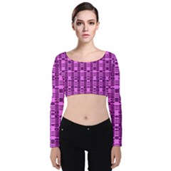 Digital Violet Velvet Long Sleeve Crop Top