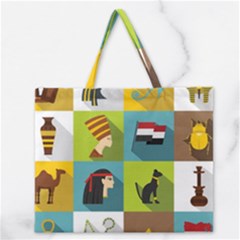 Egypt Travel Items Icons Set Flat Style Zipper Large Tote Bag by Wegoenart