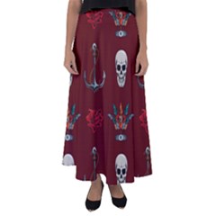 Tattoo Old School Background Pattern Flared Maxi Skirt by Wegoenart