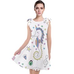 Seamless Pattern Cute Unicorn Cartoon Hand Drawn Tie Up Tunic Dress by Wegoenart