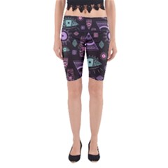 Vintage Seamless Pattern With Tribal Art African Style Drawing Yoga Cropped Leggings