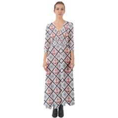 Seamless Pattern With Cross Lines Steering Wheel Anchor Button Up Boho Maxi Dress