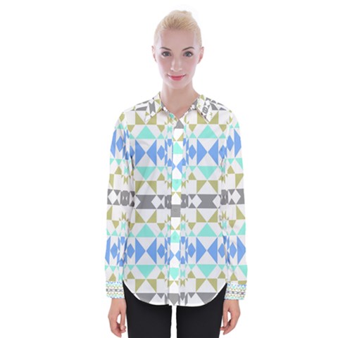Multicolored Geometric Pattern Womens Long Sleeve Shirt by dflcprintsclothing