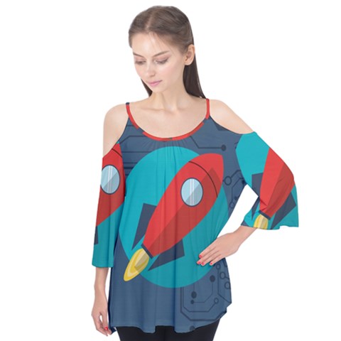Rocket With Science Related Icons Image Flutter Tees by Vaneshart