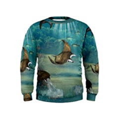 Awesome Steampunk Manta Rays Kids  Sweatshirt by FantasyWorld7