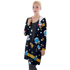 Seamless Adventure Space Vector Pattern Background Hooded Pocket Cardigan by Vaneshart