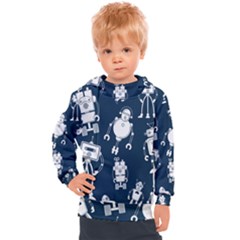 White Robot Blue Seamless Pattern Kids  Hooded Pullover by Vaneshart