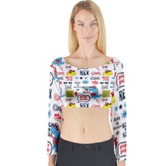 Monster Cool Seamless Pattern Long Sleeve Crop Top by Vaneshart