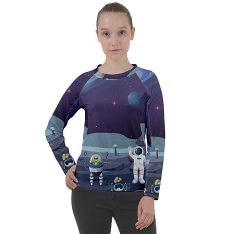 Alien Astronaut Scene Women s Long Sleeve Raglan Tee by Vaneshart