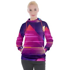 Egyptian Pyramids Night Landscape Cartoon Women s Hooded Pullover