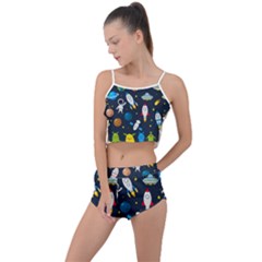 Big Set Cute Astronauts Space Planets Stars Aliens Rockets Ufo Constellations Satellite Moon Rover V Summer Cropped Co-ord Set by Vaneshart