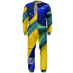 Brazil Flags Waving Background Onepiece Jumpsuit (men)  by dflcprintsclothing