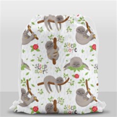 Seamless Pattern With Cute Sloths Sleep More Drawstring Bag (small) by Vaneshart