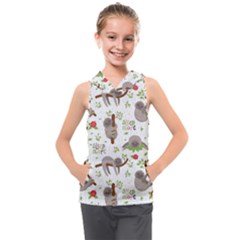 Seamless Pattern With Cute Sloths Sleep More Kids  Sleeveless Hoodie by Vaneshart