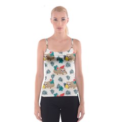 Cute Lazy Sloth Summer Fruit Seamless Pattern Spaghetti Strap Top by Vaneshart