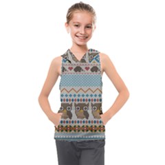 Fabric Texture With Owls Kids  Sleeveless Hoodie by Vaneshart