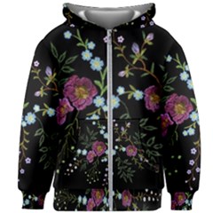 Embroidery Trend Floral Pattern Small Branches Herb Rose Kids  Zipper Hoodie Without Drawstring by Vaneshart