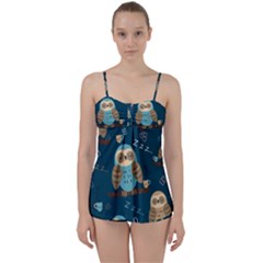 Seamless Pattern Owls Dreaming Babydoll Tankini Set
