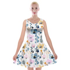 Watercolor Floral Seamless Pattern Velvet Skater Dress by TastefulDesigns