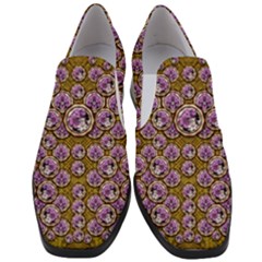 Gold Plates With Magic Flowers Raining Down Women Slip On Heel Loafers by pepitasart