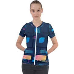 Gradient Geometric Shapes Dark Background Short Sleeve Zip Up Jacket by Vaneshart