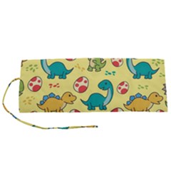 Seamless Pattern With Cute Dinosaurs Character Roll Up Canvas Pencil Holder (s)