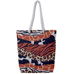 Mixed Animal Skin Print Safari Textures Mix Leopard Zebra Tiger Skins Patterns Luxury Animals Texture Full Print Rope Handle Tote (small)