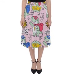 Seamless Pattern With Many Funny Cute Superhero Dinosaurs T Rex Mask Cloak With Comics Style Classic Midi Skirt