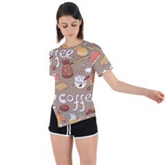 Vector Seamless Pattern With Doodle Coffee Equipment Asymmetrical Short Sleeve Sports Tee