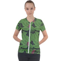 Seamless Pattern With Hand Drawn Guelder Rose Branches Short Sleeve Zip Up Jacket by BangZart