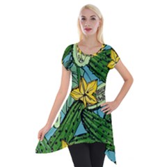 Seamless Pattern With Cucumber Slice Flower Colorful Hand Drawn Background With Vegetables Wallpaper Short Sleeve Side Drop Tunic by BangZart