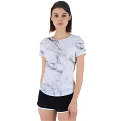 White Faux Marble Back Cut Out Sport Tee by Dushan