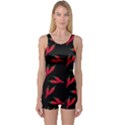 Red, hot jalapeno peppers, chilli pepper pattern at black, spicy One Piece Boyleg Swimsuit View1