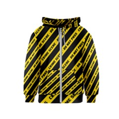 Warning Colors Yellow And Black - Police No Entrance 2 Kids  Zipper Hoodie by DinzDas