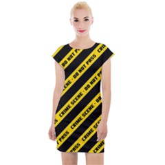 Warning Colors Yellow And Black - Police No Entrance 2 Cap Sleeve Bodycon Dress by DinzDas