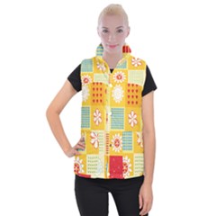 Abstract Flowers And Circle Women s Button Up Vest by DinzDas