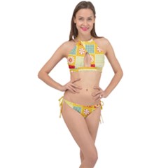 Abstract Flowers And Circle Cross Front Halter Bikini Set by DinzDas