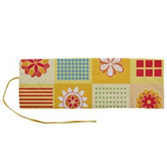 Abstract Flowers And Circle Roll Up Canvas Pencil Holder (m) by DinzDas