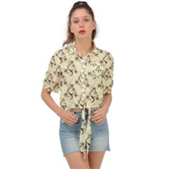 Abstract Flowers And Circle Tie Front Shirt  by DinzDas