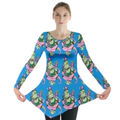 Monster And Cute Monsters Fight With Snake And Cyclops Long Sleeve Tunic  by DinzDas